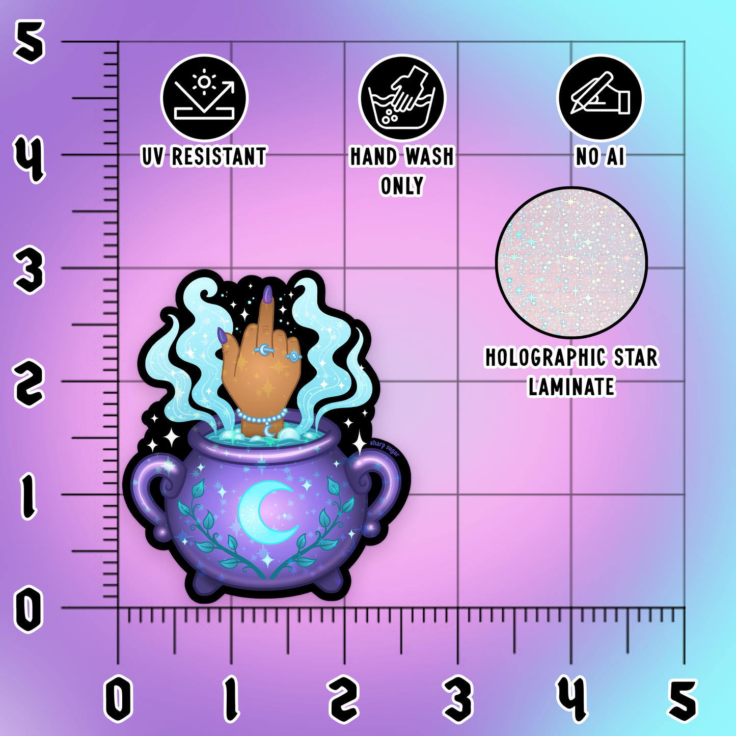 Witch Cauldron Middle Finger Sticker - Dark Skin Tone