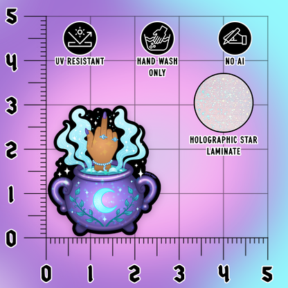 Witch Cauldron Middle Finger Sticker - Dark Skin Tone