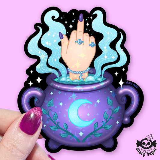 Witch Cauldron Middle Finger Sticker - Light Skin Tone