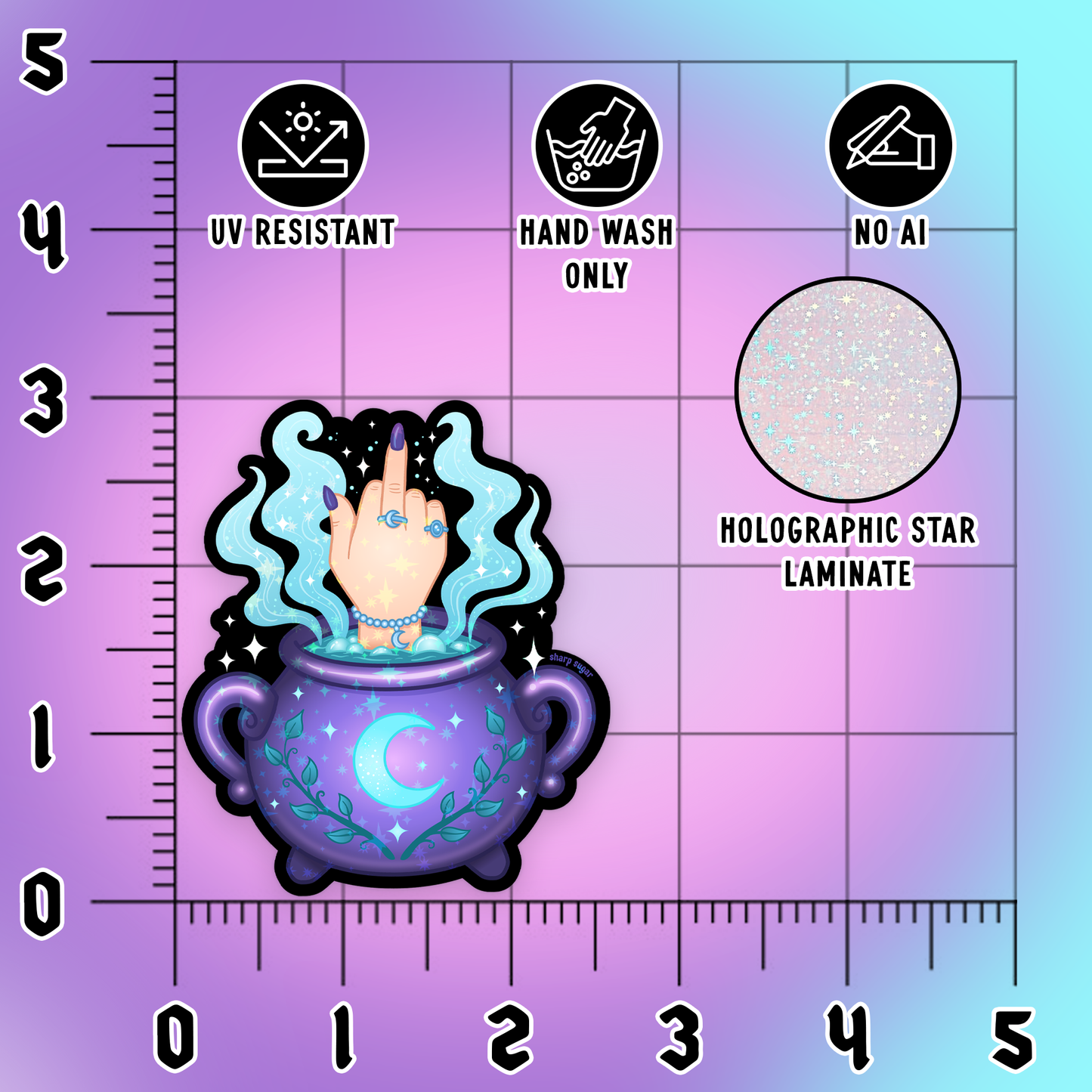Witch Cauldron Middle Finger Sticker - Light Skin Tone